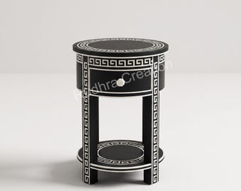 Handmade Bedside, Bone Inlay Night Stand, Handcrafted side table, Bedroom furniture