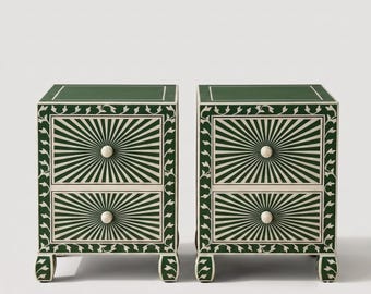 Handgjort sängbord, Nattduksbord med beninlägg, Handgjort sidobord, Sovrumsmöbler