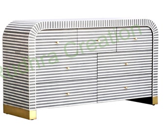 Handcrafted Bone Inlay Buffet of Seven Drawers, Chest of Drawers, Buffet, Side Board, Storage Unit, Bone Inlay Storage Cabinet