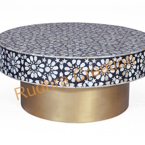 Mother of Pearl Inlay Coffee Table | Round Coffee Table | Floral pattern Center Table | Home Decor | Interior Furniture | Free Delivery