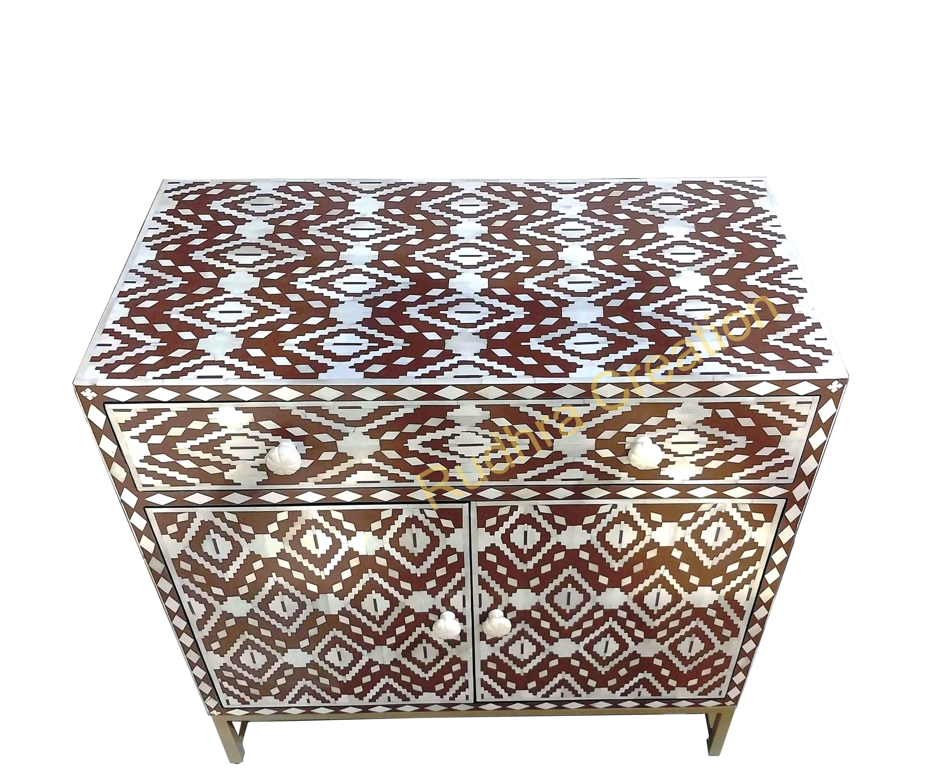 Large Bone Inlay Storage Box Bone Inlay Storage Cabinet | Hand Crafted Ikat Pattern Storage-unit ...