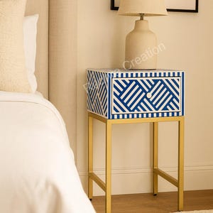 Handmade Bone Inlay Nightstand: Traditional Art Bedside Table