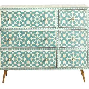 Bone Inlay Chest of Six Drawers | Handmade storage unit | Dresser in Moroccan | Side Board | Storage Cabinet | home Decor- Free delivery