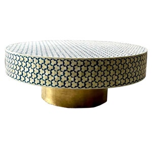 Bone Inlay Coffee Table | Handmade Center Table | Crafted Round Coffee Table | Serving Table | Home Decor Indian Furniture- Free Shipping