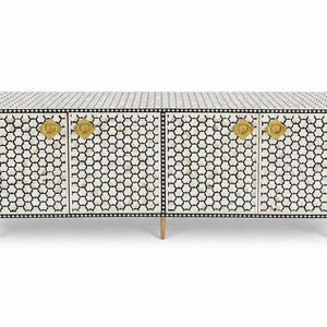 Handmade Bone Inlay Media Console: Moroccan TV Cabinet, Black & White