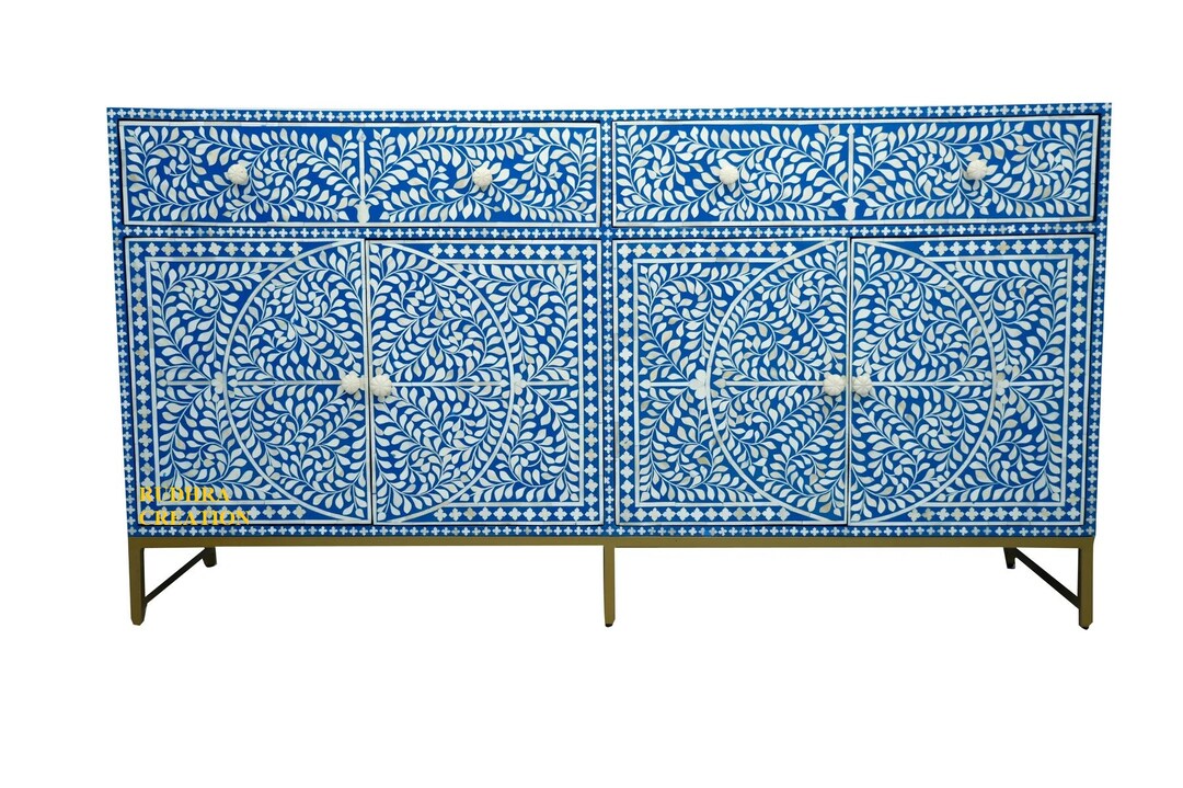 Indian Chest Of Drawers - With Later Bone Inlay Work Ca 1920 Indian Chest Of Drawers - With Later Bone Inlay Work Ca 1920