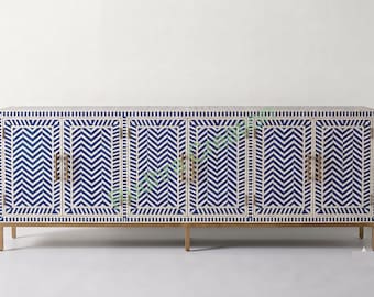 Bone Inlay Media Console, Handmade Media Storage, TV Cabinet, Moroccan TVC