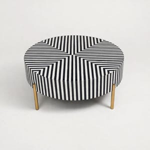 Bone Inlay Center Table | Handmade Coffee Table | Strip pattern Round Serving desk.