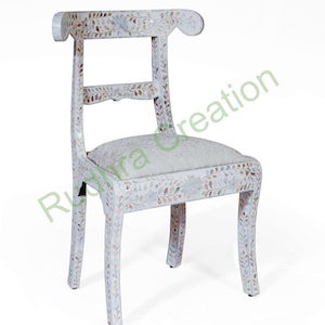 Mother of Pearl Inlay Chair, MOP Hand made Chair, Office Chair, Mother of Pearl Inlay Vanity Chair, Bone Inlay Chair- Free Shipping