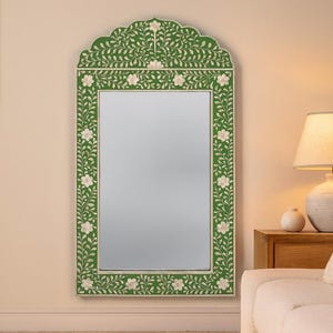 Espejo con marco de hueso / Espejo de pared con decoración floral con marco / Espejo de tocador artesanal / Espejos de tocador Home-Decro