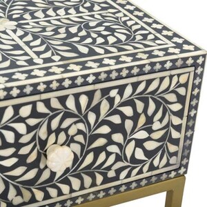 Bone Inlay One Drawer Bedside Table Indigo Blue Floral Night Stand ...