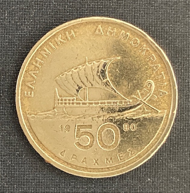 ギリシャ 古代帆船 50ドラクマ1990 カットアウト コイン ネックレス 新品 ken-tc0604-a.jpg