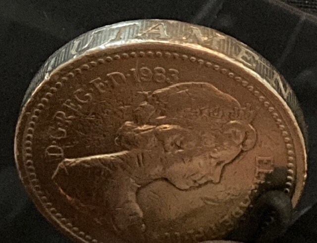 Pound coin with black ring deals