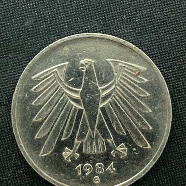 1984G Germany 5 Deutsche Mark Coin - Historic Numismatic Collectible