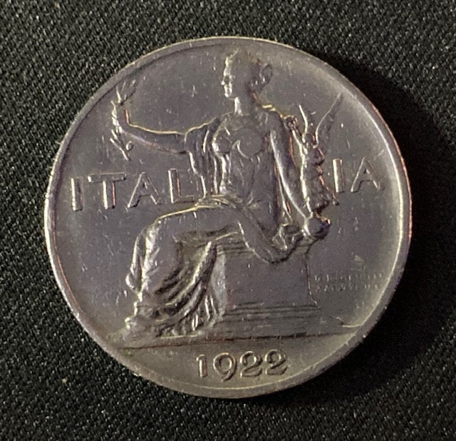希少な 1922 年イタリア 1 リラ コイン - ビンテージ貨幣収集品