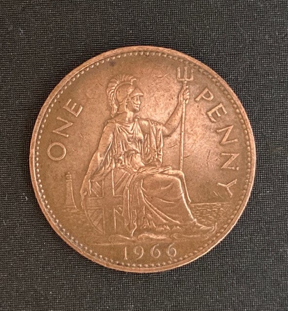 アンティーク雑貨 1 PIECE 1966 1 CSK COIN 1966 One Penny UK Coin - Vintage British Currency