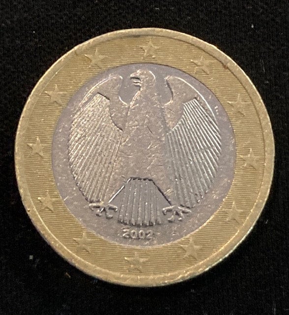 Rare 2002 1 Euro Coin Germany - No Mint Mark - Collectible