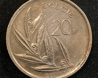 1982 Belgie 20 Frank Coin - Belgian Numismatic Collectible