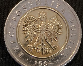 1994 Poland 5 Zlotych Coin - White Eagle - Bi-metallic Collectible