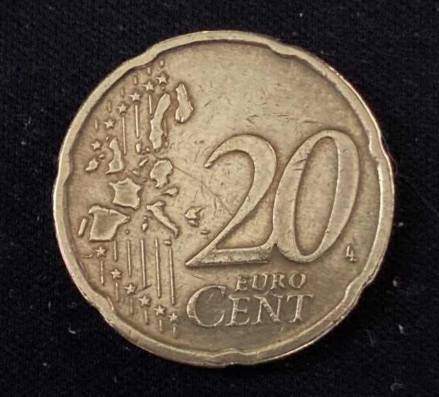 2002年、ドイツ、２０ユーロセント、ミントAとD、二枚のコイン 2002年、ドイツ、20ユーロセント、ミントAとD、二枚のコイン