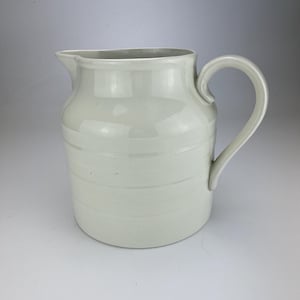 Adams white ironstone banded pitcher, large approx. 8 inches high, circa 1940s, utility ware marks, vgc