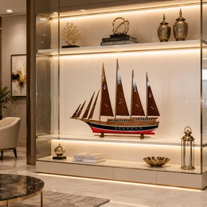 Sailing Boat Model Wooden Sailboat Nautical Home Decor Office / Table Top / Shelf / Marine Decor Sculpture Vintage Handicraft Memento Gift