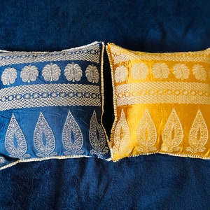 Luxurious Handmade Zari Gold Embroidered pillow, Beautiful Floral Decorative Pillow for Festive Home Decor, wedding, housewarming Gifts