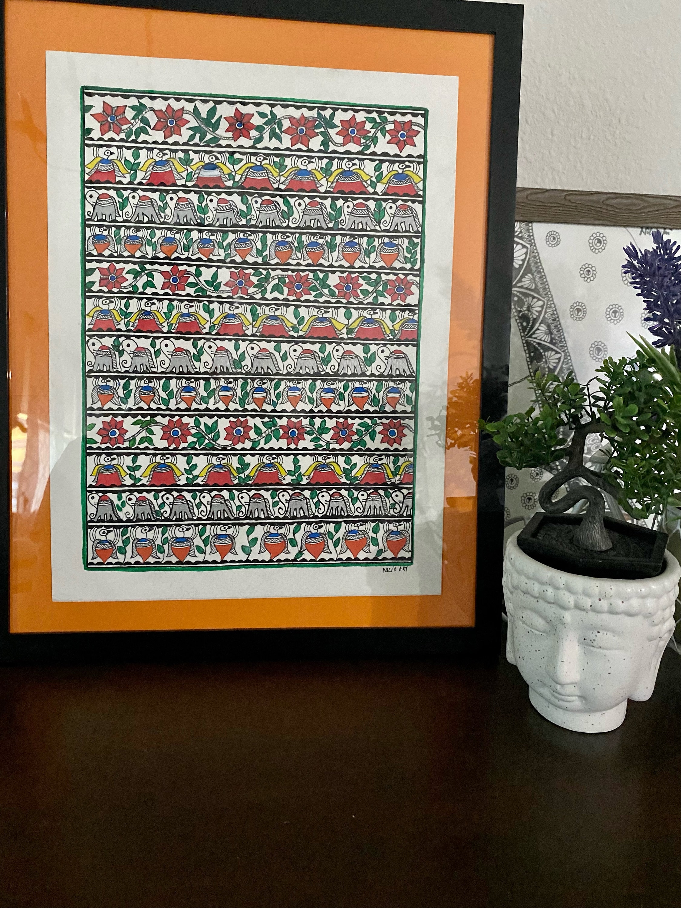 Handmade Traditional Indian Madhubani Folk Art Living Room Decor