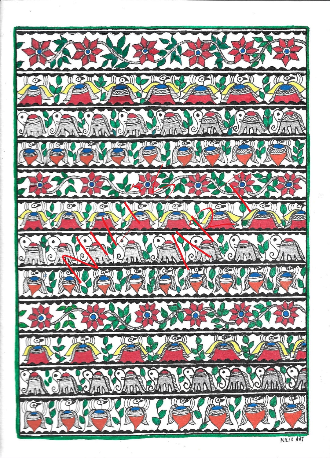 Handmade Traditional Indian Madhubani Folk Art Living Room Decor