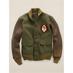Double RL RRL Ralph Lauren Indian Head Leather Sleeve Wool USAAF