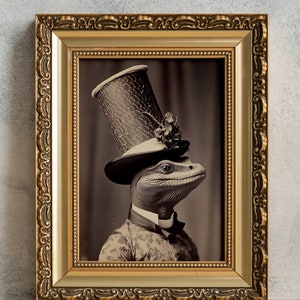 Lizard Man Vintage Poster, Art Poster PRINTABLE, Dark Academia Print, Gothic Victorian Gentleman, Reptilian Photograph, Home Decor