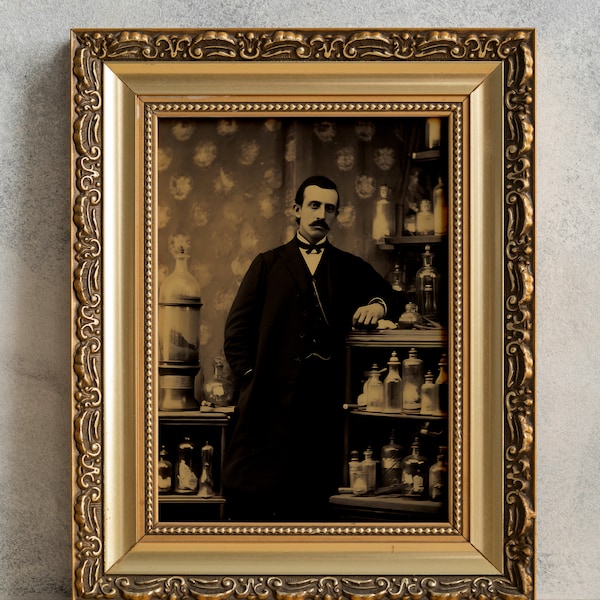 Vintage Victorian Apothecary Print, PRINTABLE Wall Art, Bygone Era Photograph, Gothic Home Decor, Pharmacist, Antique Photo Poster