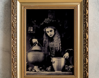 Gothic Witch Vintage Poster, Antique Photography, PRINTABLE Wall Art, Dark Academia Print, Wicca, Home Decor, Witchy Photo, Goth Aesthetic
