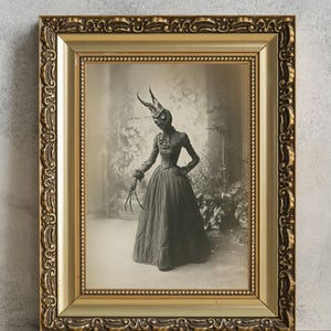 Victorian Alien Monster Woman, PRINTABLE Goth Wall Art, Weird Portrait Print, Vintage Creepy Photo