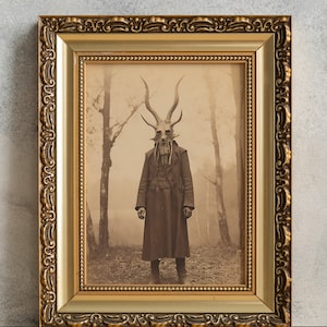 Fearsome Baphomet Cultist Print, PRINTABLE Satanic Photo, Occult Wall Art, Vintage Gothic Decor, Pagan Demon Poster, Witchcraft Druid