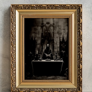 Dark Altar Summoner Photograph, PRINTABLE Creepy Wall Art, Black Mass Print, Victorian Goth Poster, Death Metal Vintage Photo