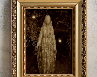 Faceless Levitating Apparition Photo, Victorian Spirit Photography, PRINTABLE Goth Art, Gothic Wall Decor, Spooky Ghost Print