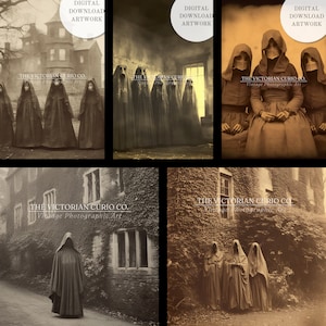 Evil Cultists Goth Bundle, PRINTABLE Wall Art SET of 5, Scary Dead Spirits Print, Dark Gothic Victorian Decor, Haunted Rectory Photograph