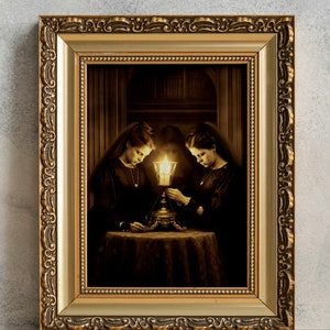 Victorian Twins Seance Photograph, PRINTABLE Vintage Spirit Photography, Ghost Print, Witchy Women, Necromancy, Occult, Creepy Goth Wall Art