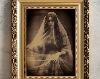 Gothic Victorian Ghost Portrait, Spirit Photography, PRINTABLE Wall Art, White Lady, Vintage Print, Goth Home Decor, Unfocused Old Photo
