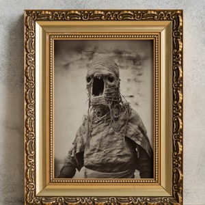 Wicker Mummy Monster Poster, PRINTABLE Vintage Photographic Art, Strange Unusual Creature Print, Weird Goth Wall Decor, Aged Grungy