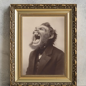 Vintage Roaring Werewolf Photograph, PRINTABLE Wall Art, Halloween Home Decor, Goth Victorian Portrait Print