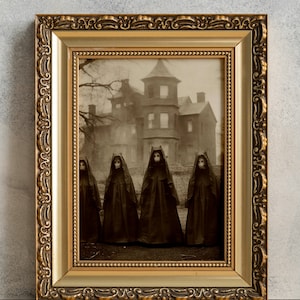 Böse dunkle Kultisten Fotografie, gruselige Vintage Seance Foto, antike DRUCKBARE Wandkunst, beängstigend tote Geister, dunkeles gotisches viktorianisches Dekor