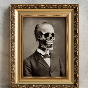 Elegant Skeletal Gentleman Print, PRINTABLE Skeleton Art, Gothic Wall Decor, Vintage Victorian Photograph, Creepy Goth Photo