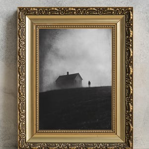 Eerie Haunted Hill Cottage, PRINTABLE Halloween Wall Art, Gothic Victorian Theme Decor, Dark Academia, Spooky House Print