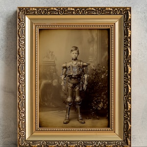 Steampunk Mechanical Boy Print, Vintage Photography, PRINTABLE Victorian Wall Art, Uncanny Poster, Industrial Gears Art Print, Robot Photo
