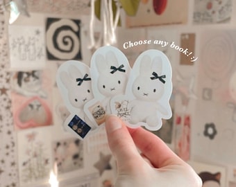 CUSTOM bunny with book sticker | coquette sticker | cute sticker | reading sticker | aesthetic sticker | trendy sticker | kindle sticker
