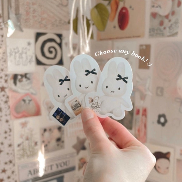 CUSTOM miffy with book sticker | coquette sticker | cute sticker | reading sticker | aesthetic sticker | trendy sticker | kindle sticker