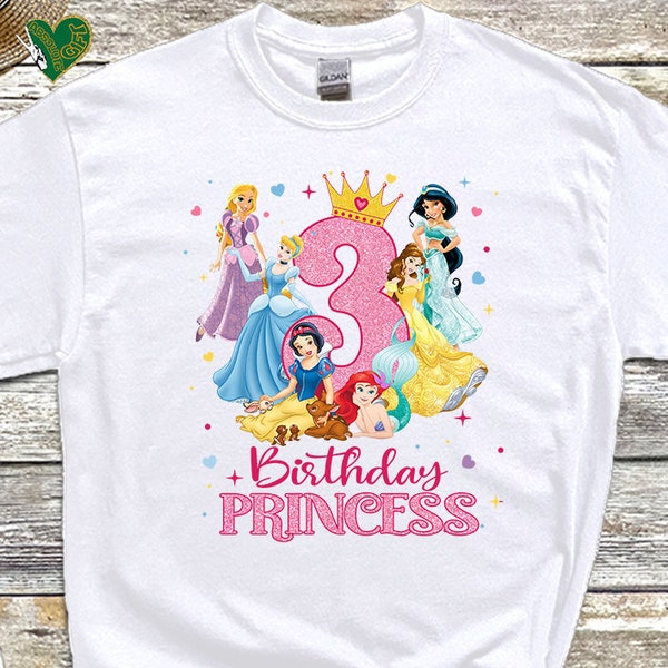 3rd Birthday T Shirt, Princess Birthday tee, Ladies Birthday Shirt,Triple Princess Birthday Tee, Princess Birthday Party, Gift for Kids, D10