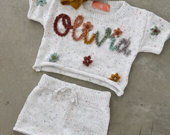 Confetti Two-Piece Embroidered Sweater Tee set